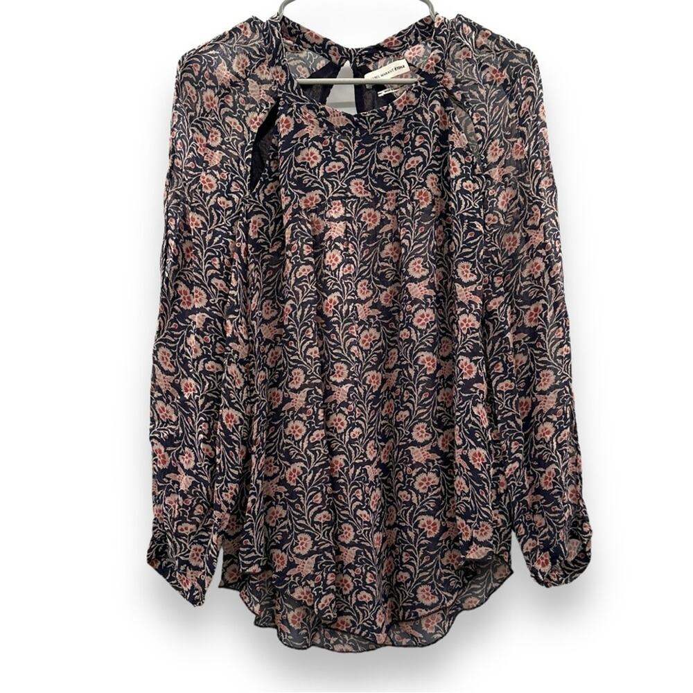 Isabel Marant Blue Cream & Pink Floral Print Long Sleeve Cutout Top Sz 38 (M)